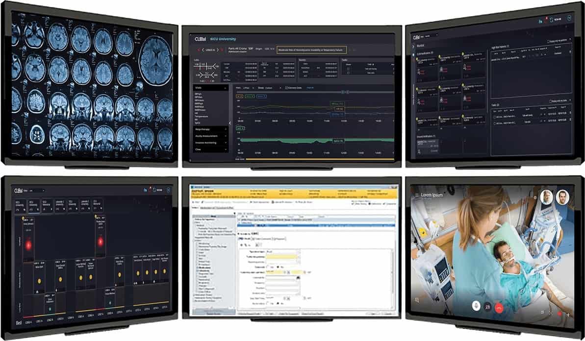 6 computer screens showing medical details